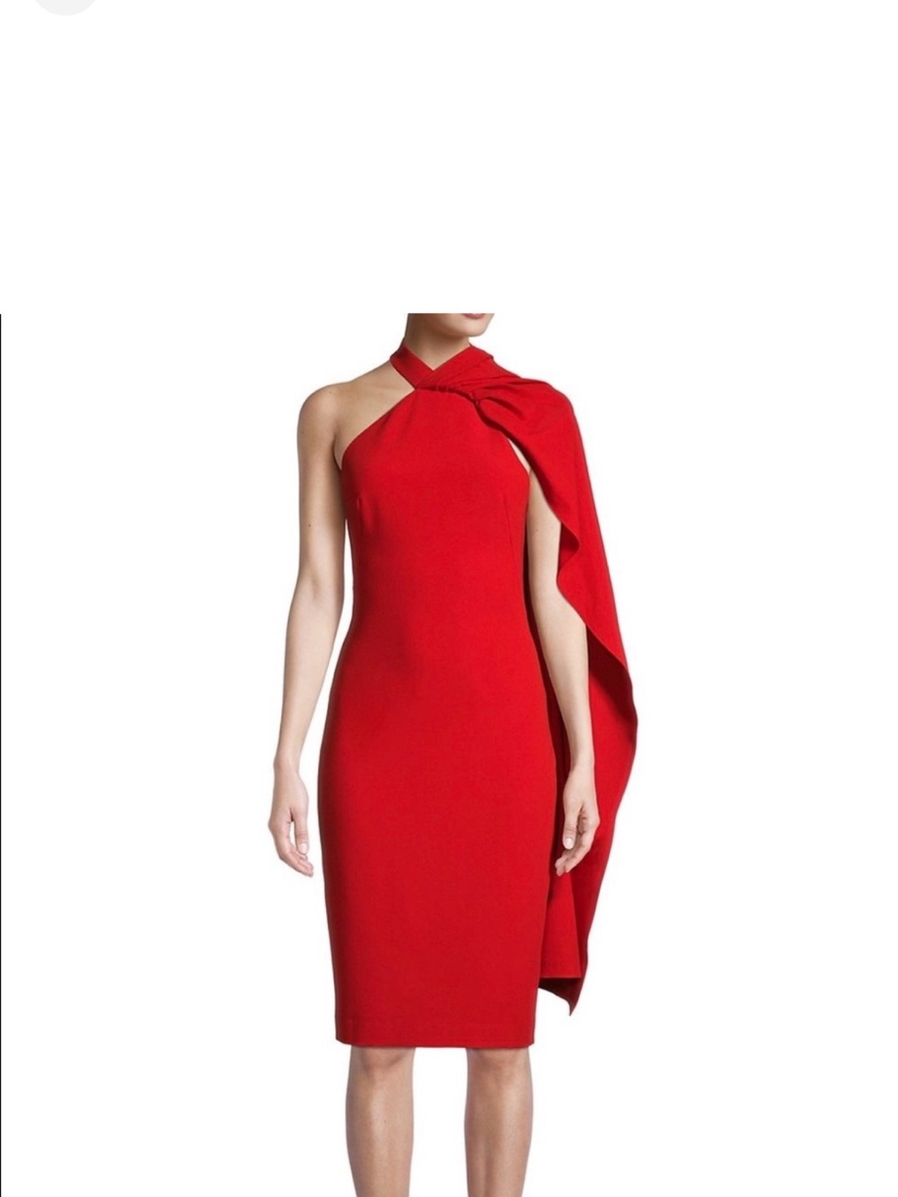 Black Halo Red One-Shoulder Cape Midi Dress